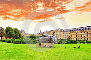 Sculpture and statues in Garden of Tuileries.