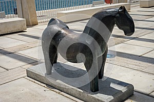 Sculpture of a stone horse at the malagueta beach at Malaga, Spa