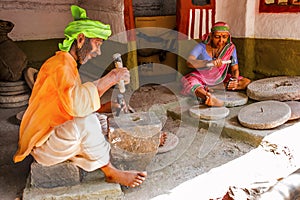 Stonemason at work, sculpture museum, Kaneri Math, Kolhapur, Maharashtra