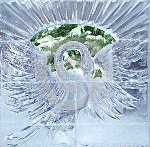 Sculpture of a swan from ice