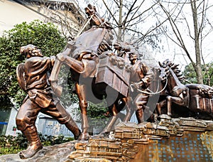 The sculpture of tea-horse road in chengdu,china