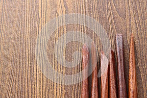 Sculpture tools on wood background