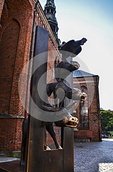 Sculpture the Town Musicians of Bremen of fairytale characters written by the Brothers Grimm in Riga