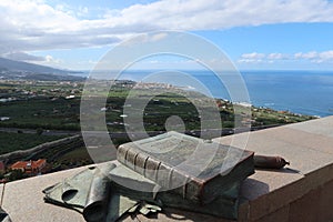 Sculpture of the treatise by the German naturalist Alexander Von Humboldt at the Humboldt viewpoint