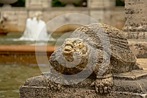 Sculpture of turtle, detail of fountain of fairy tales in Friedrichshain Volkspark, Berlin