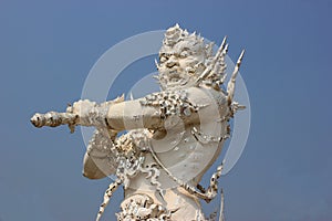 Sculpture at Wat Rong Khun or White Temple, a contemporary unconventional Buddhist temple in Chiangrai, Thailand, was designed by