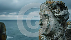 Sculpture of a woman gazing at the ocean in a natural landscape AIG50