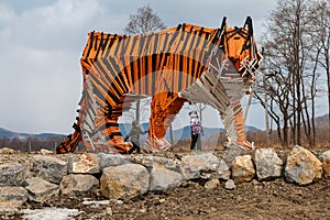 Sculpture of a wooden tiger