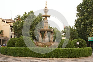 Sculptured fountain, Malaga, Andalusia, Spain