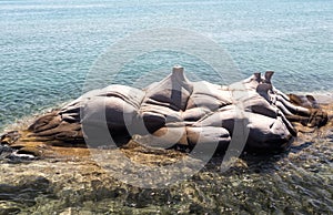 Sculptured granite blocks Kolimbithres beach, Paros