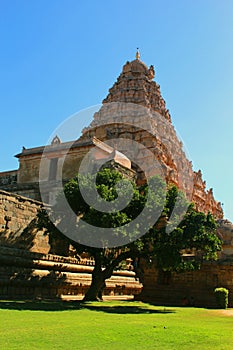 Sculptured tower of the ancient Brihadisvara Temple in the gangaikonda cholapuram, india.