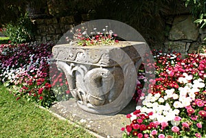 Sculptured vase at Hever castle garden in England