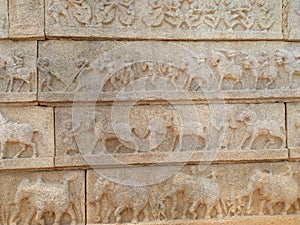 The sculptured wall in hajararama temple