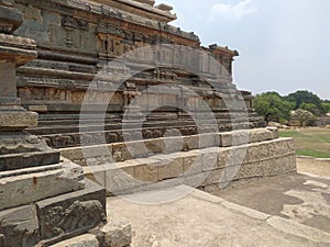 The sculptured wall in Mahanavami dibba in Hampi Karnataka India