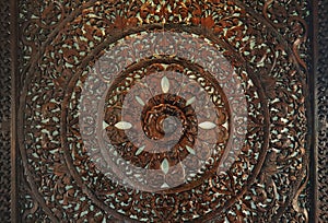 Sculptured wood circle decorative spiritual symbol of lotus flow