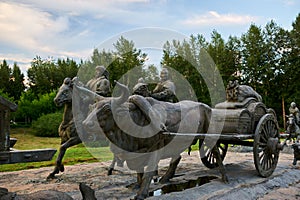 The sculptures of ancient ox cart