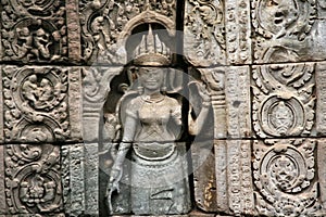 The sculptures in angkor wat in cambodia