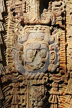 Sculptures in Archeological park in Copan ruinas