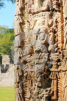 Sculptures in Archeological park in Copan ruinas