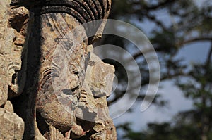 Sculptures in Archeological park in Copan ruinas