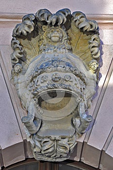 Sculptures on architecture: Keystone above the archs, at the Zeughaus old Arsenal in Berlin, Germany
