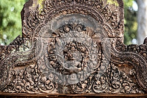 Sculptures on Banteay Srei temple Angor Wat Cambodia