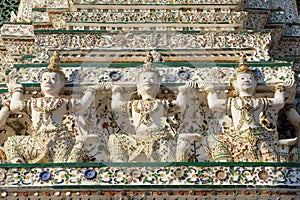 Sculptures of the Buddhist temple Wat Arun. Bangkok, Thailand