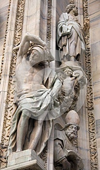 Sculptures on the cathedral in Milan, Italy