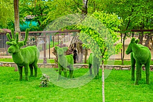 Sculptures of deer in the green in the Park