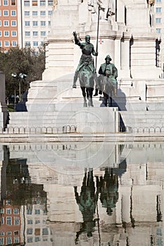 Sculptures of Don Quixote and Sancho Panza on the Plaza de Espana in Madrid, Spain