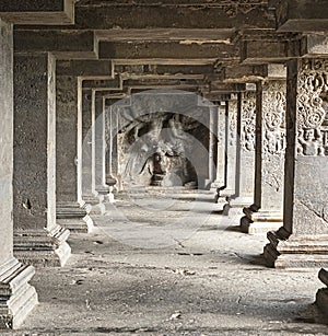 Sculptures at Ellora a religious complex with Buddhist, Hindu and Jain cave temples and monasteries, a world heritage, India