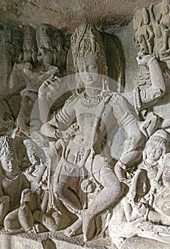 Sculptures at Ellora a religious complex with Buddhist, Hindu and Jain cave temples and monasteries, a world heritage, India