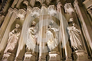 Sculptures on the facade of The Cathedral of the Holy Cross and Saint Eulalia (Barcelona Cathedral)