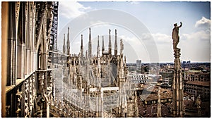 Sculptures at the facade of Milan Cathedral, aka Duomo