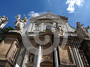 The sculptures and the faÃ§ade of Saints Peter and Paul Church, KrakÃ³w