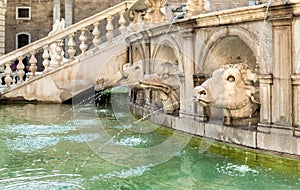 The Sculptures of Fountain of Shame or Praetorian Fountain at the Pretoria square in Palermo, Sicily.