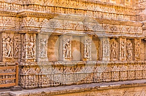 Sculptures of god and goddesses at Rani ki vav in Patan, Gujarat