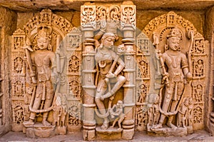 Sculptures of god and goddesses at Rani ki vav in Patan, Gujarat