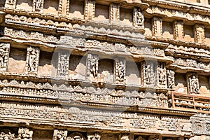 Sculptures of goddesses at Rani ki vav, an intricately constructed stepwell in Patan - Gujarat, India