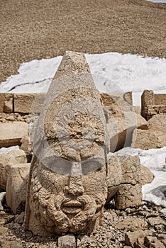 Sculptures of the heads of Armenian, Greek and Persian gods atop Mount Nemrut photo