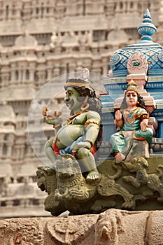 Sculptures on Hindu temple tower photo