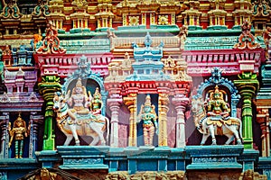 Sculptures on Hindu temple tower