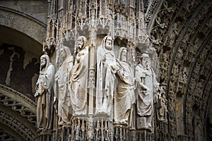 Sculptures at the main entrance to the Rouen Cathedral