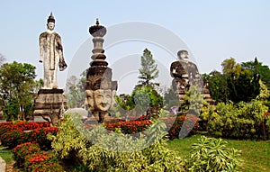 Sculptures in Nong Khai Buddha Park in Thailand