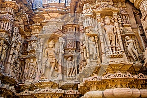 Sculptures on outer wall of Modhera Sun Temple