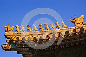 Sculptures on the palace roof in Forbidden City