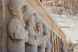 Sculptures of pharaohs near the temple of Queen Hatshepsut
