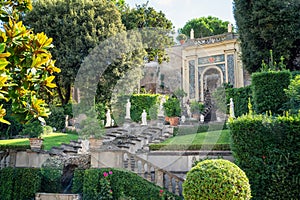 Sculptures and plants in the terraced gardens of Colonna Palace