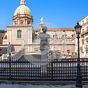 Sculptures and Praetorian Fountain in Palermo