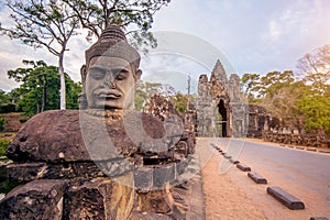 Sculptures in the South Gate of Angkor Wat.